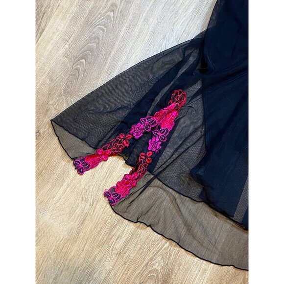 90s/Y2K Fredricks of Hollywood Black Sheer Babydoll Lingerie With Bright Pink Fl - Picture 8 of 9